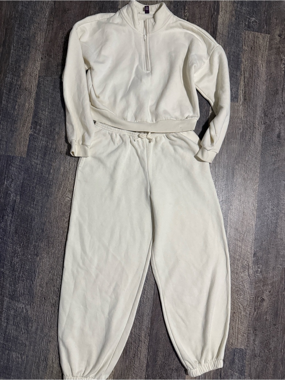 Kids Cream Half-Zip Pullover & Jogger Pajama Set size XL 14-16